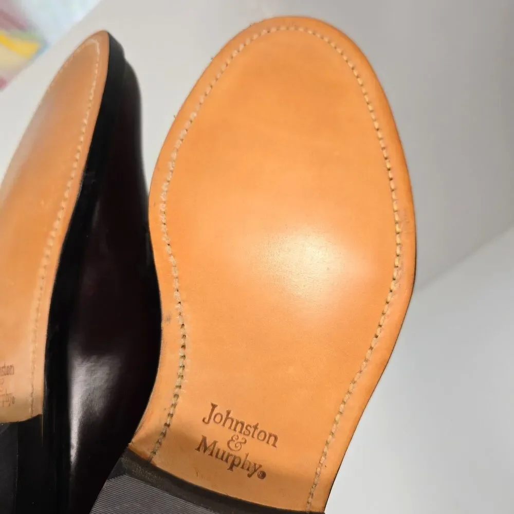 Johnston Murphy Men's 8.5 D Burgundy Leather Plain Toe Blucher Derby Dress Shoes